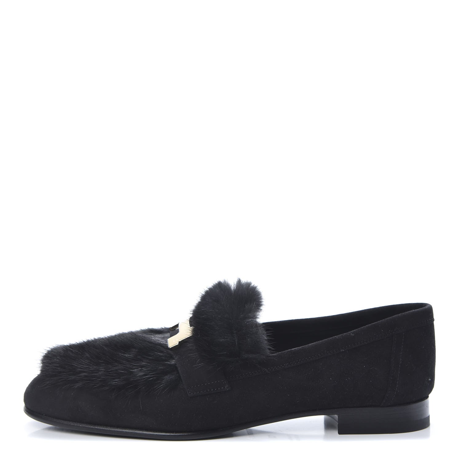 Hermes Mink Fur Suede Goatskin Paris Loafers 37 Black 1 of 8