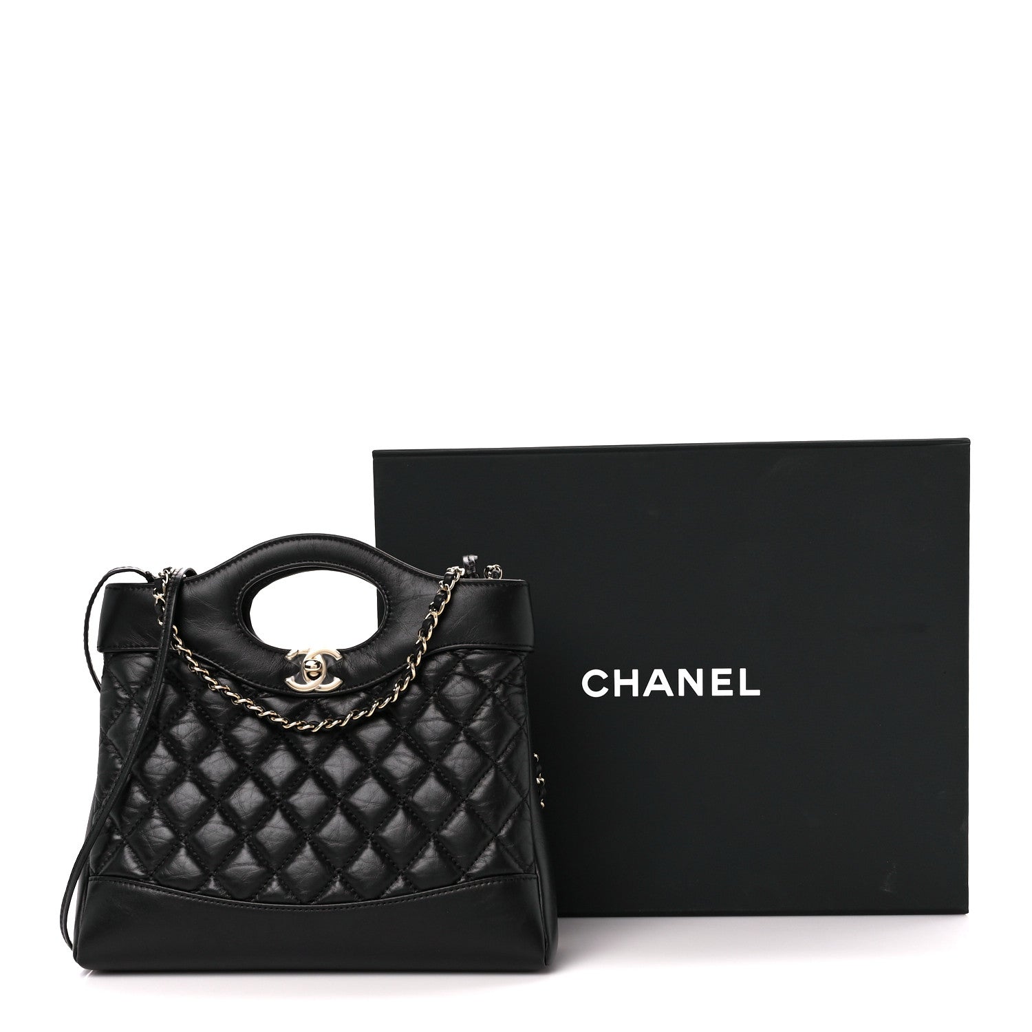Chanel Aged Calfskin Quilted Mini 31 Shopping Bag Black 3 of 11