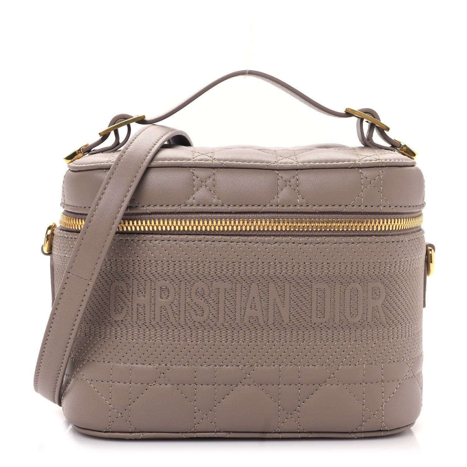 Christian Dior Lambskin Cannage Small Diortravel Vanity Case Warm Taupe 1 of 8