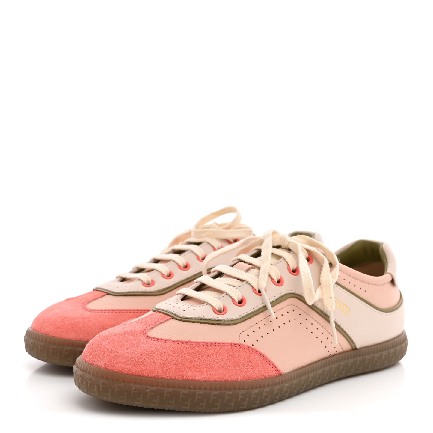 Crosta Mix Vitello Womens Fendi Flair Sneakers 37 Blush Baby Pink Linen