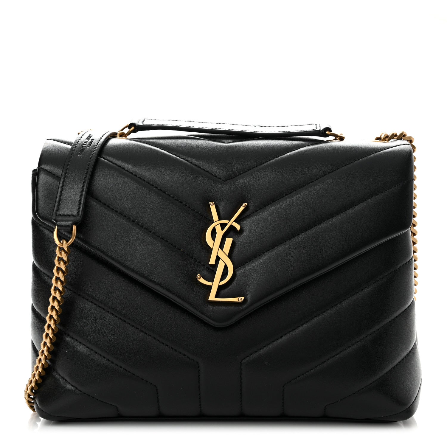 Saint Laurent Calfskin Y Quilted Monogram Small Loulou Chain Satchel Black 1 of 9
