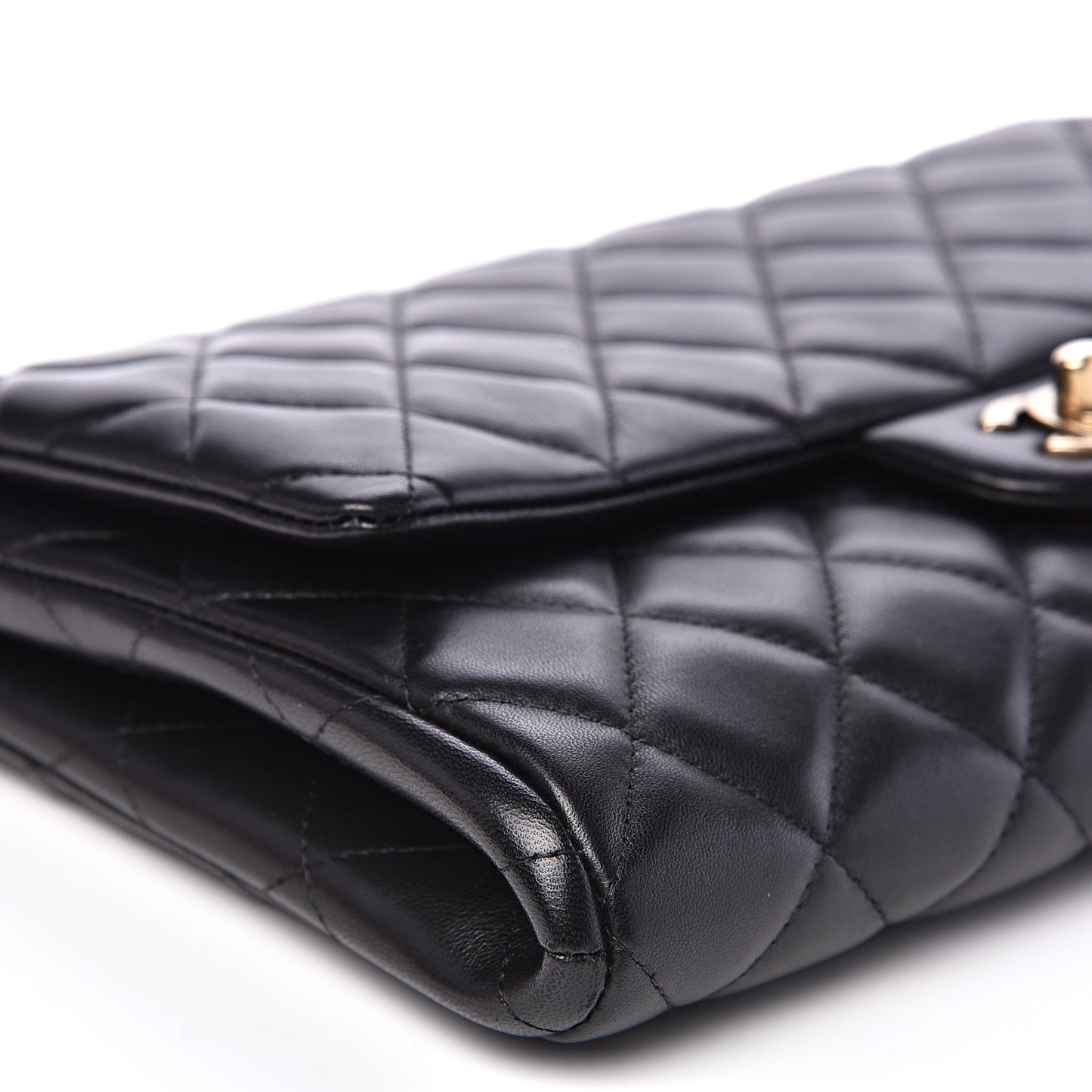 Lambskin Quilted Clutch With Chain Flap Black