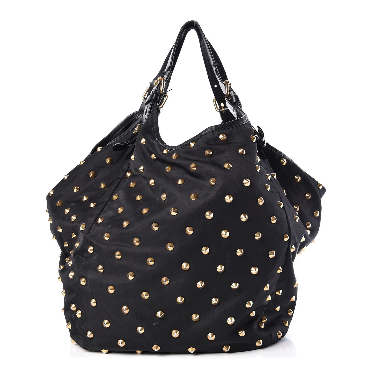 Nylon Studded Shoulder Bag Black