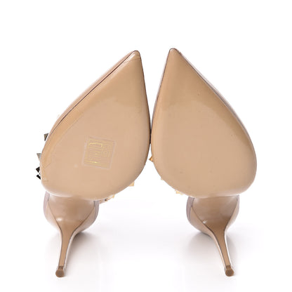 Valentino Garavani Patent Nappa Rockstud Ankle Strap 100mm Pumps 37.5 Camel Rose Poudre 5 of 8