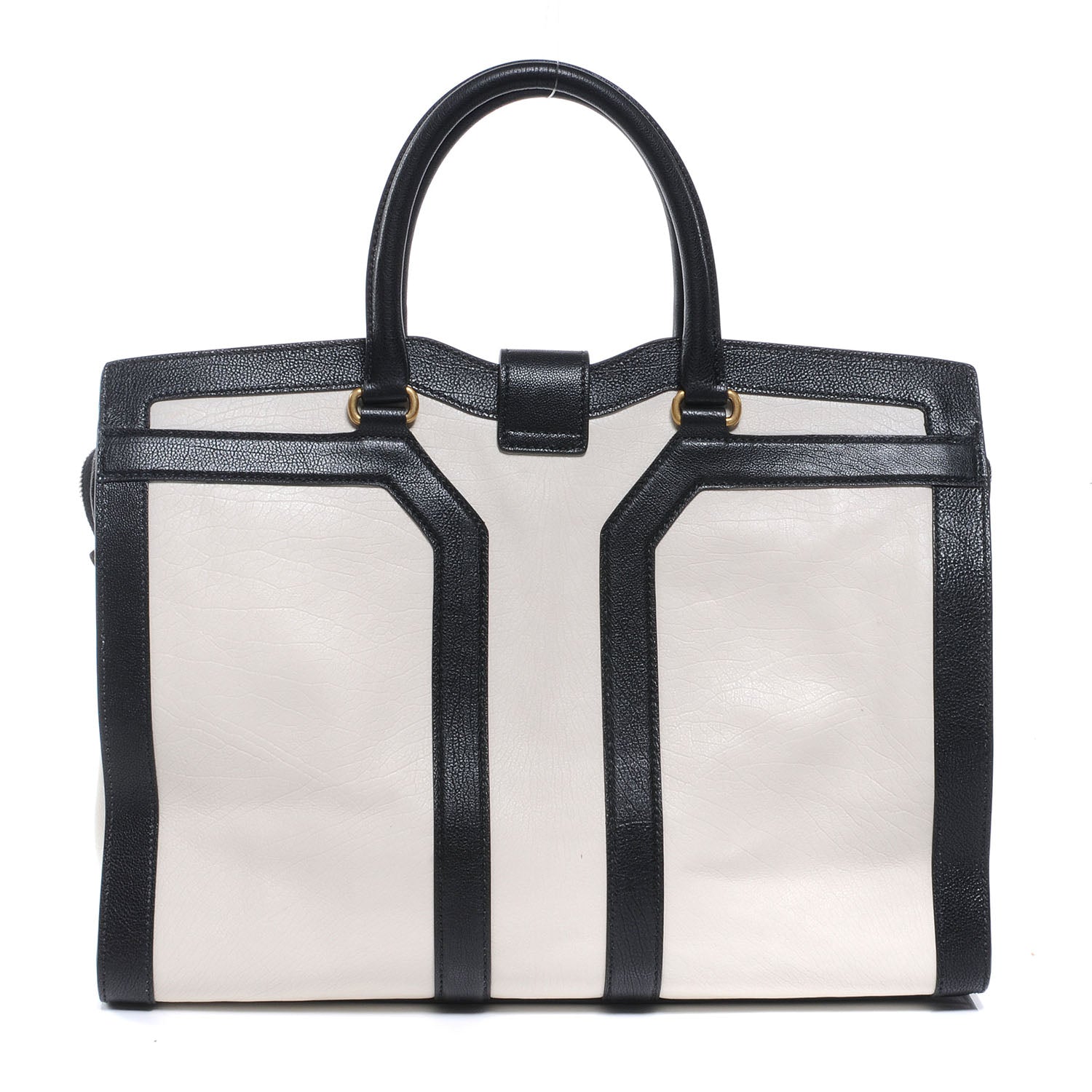 Saint Laurent Leather Large Cabas Chyc Black White 3 of 8