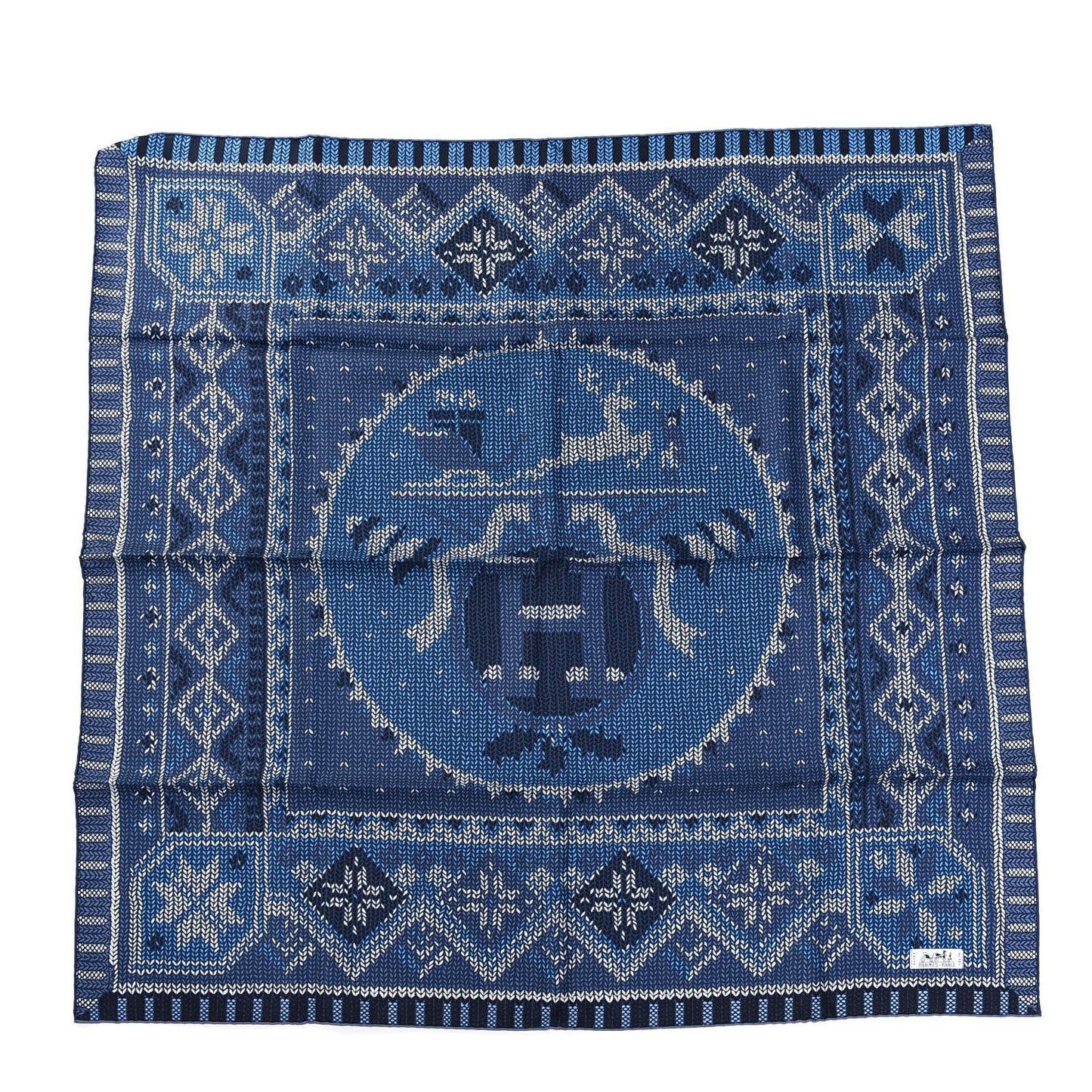 Silk Coin Du Feu Scarf 90 Blue Jean Marine Blanc
