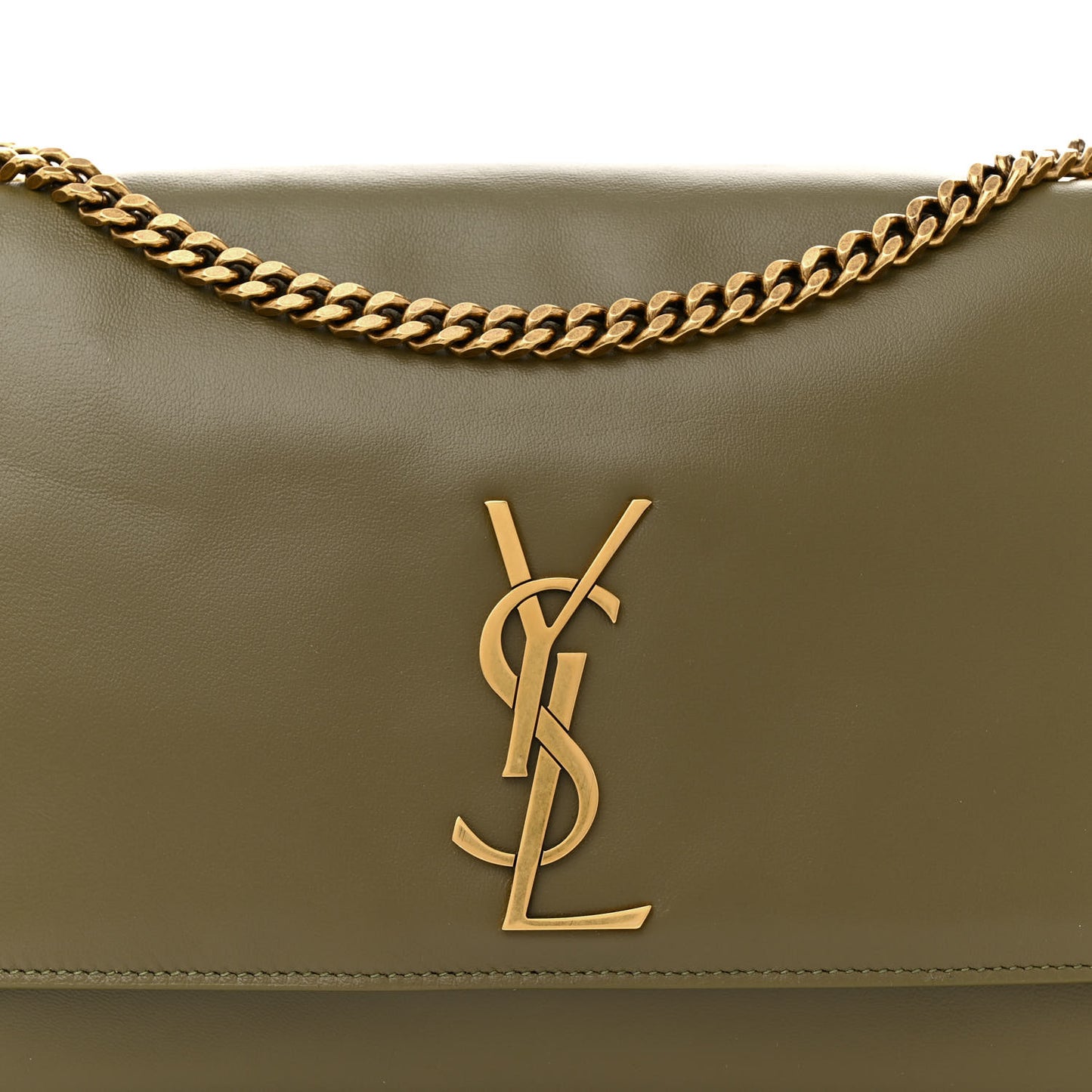 Smooth Calfskin Suede Medium Reversible Monogram Kate Satchel Loden Green