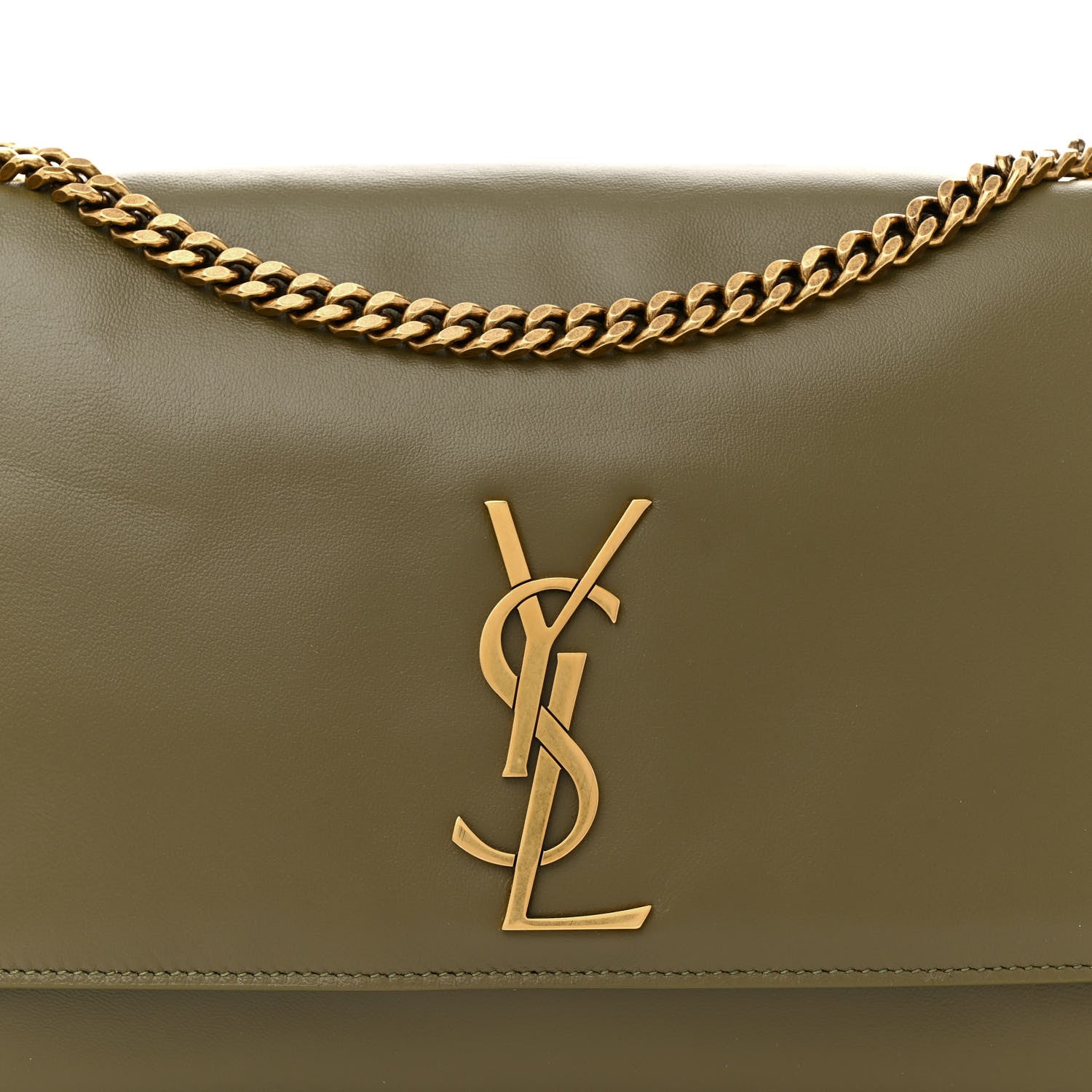 Saint Laurent Smooth Calfskin Suede Medium Reversible Monogram Kate Satchel Loden Green 11 of 17