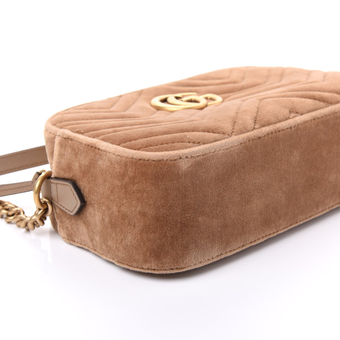 Velvet Matelasse Small GG Marmont Chain Shoulder Bag Taupe