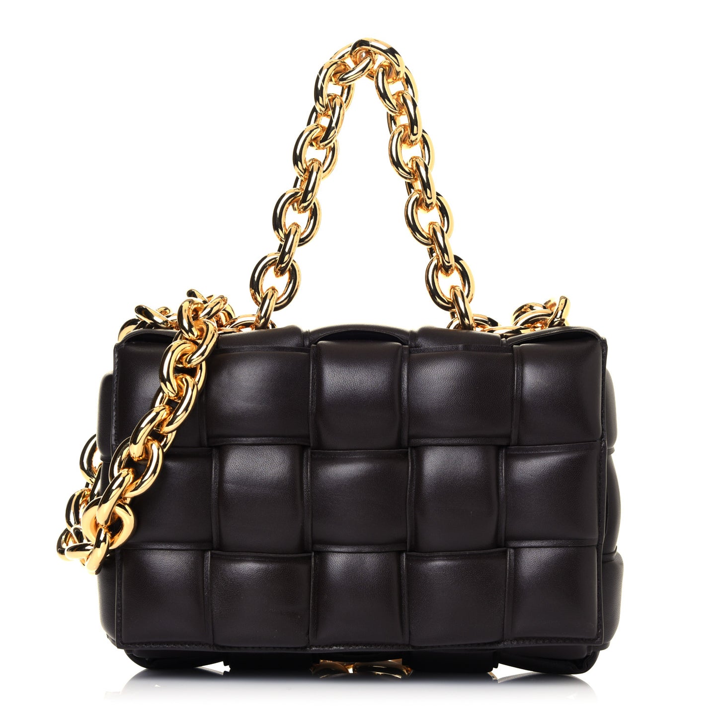 Lambskin Maxi Intreccio Padded Chain Cassette Crossbody Bag Black