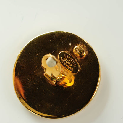 Chanel Enamel Logo Clip On Disc Earrings Black Gold 3 of 6