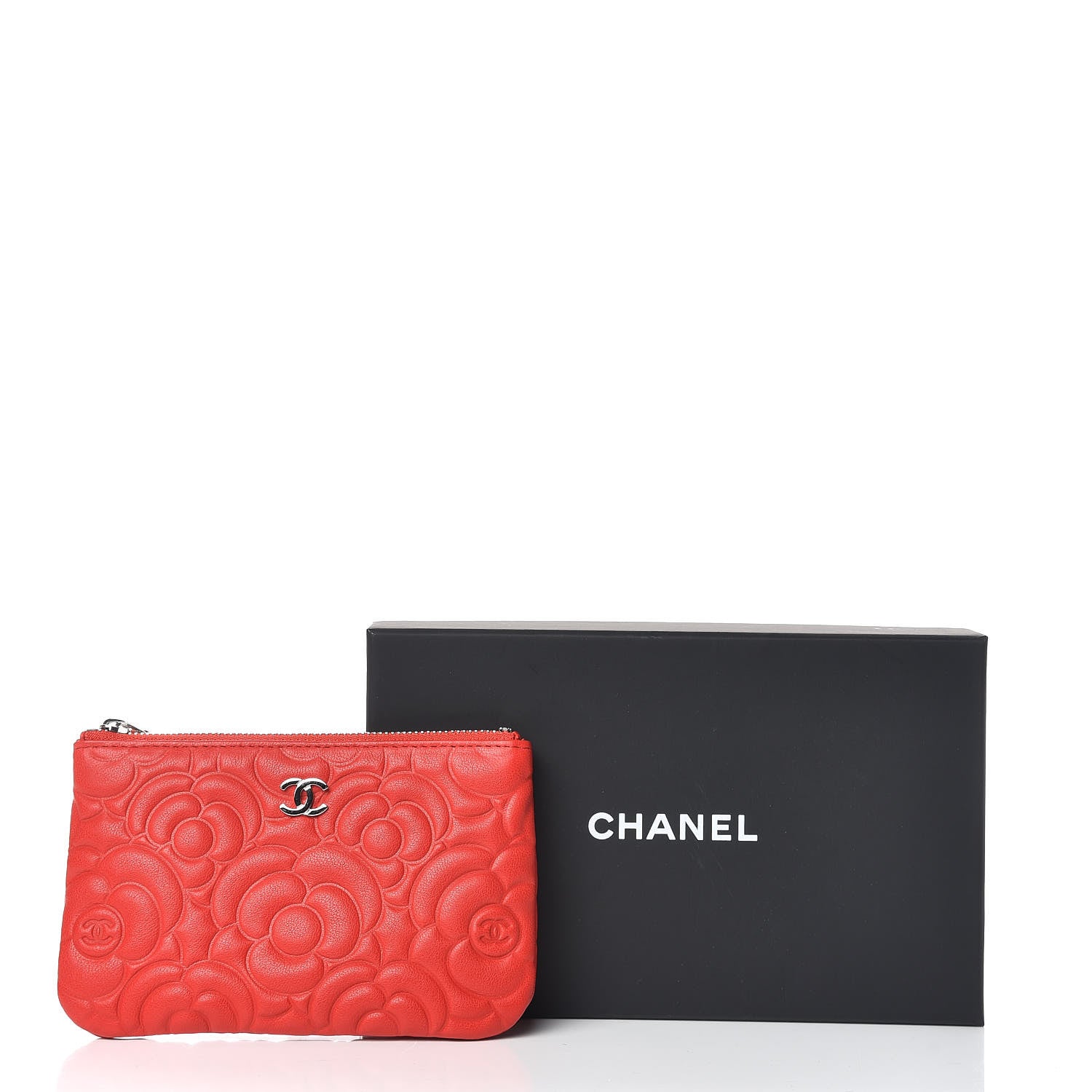 Chanel Goatskin Camellia Embossed Cosmetic Pouch Red 8 of 8