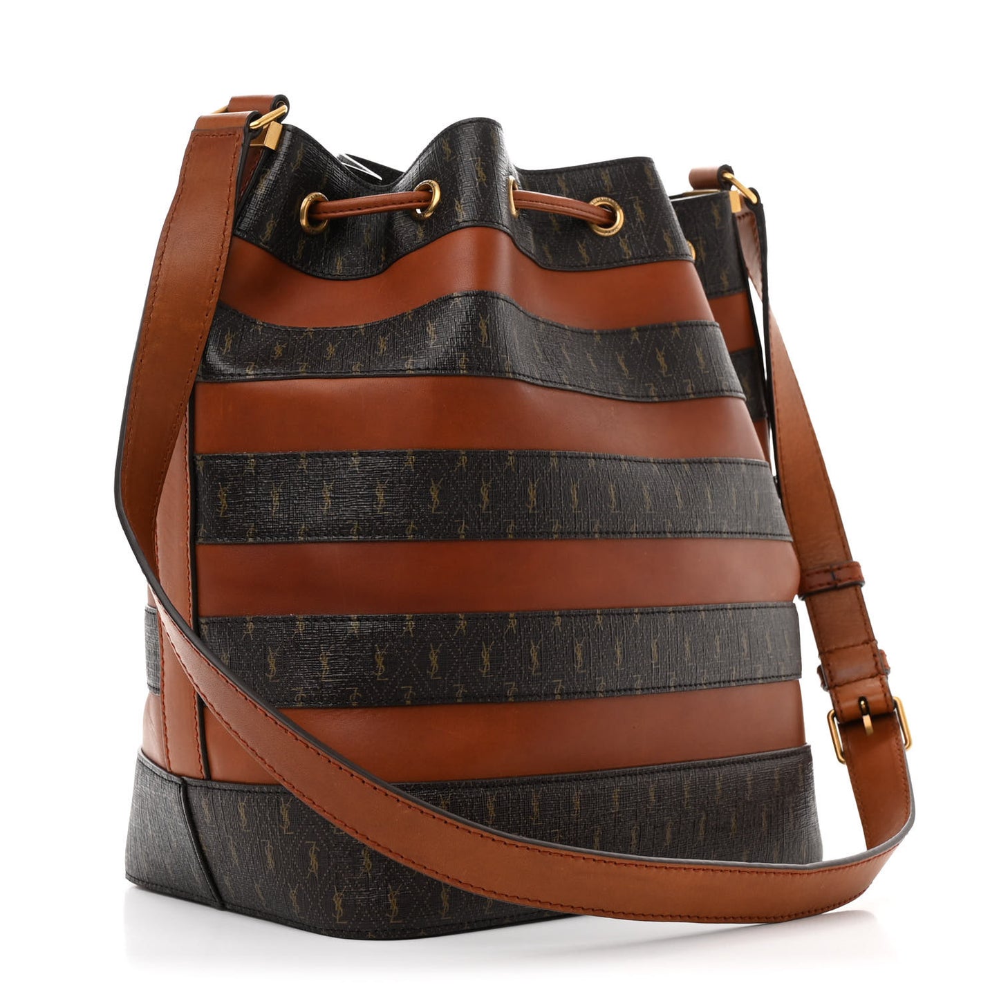 Canvas Smooth Calfskin Le Monogramme Striped Bucket Bag Brown