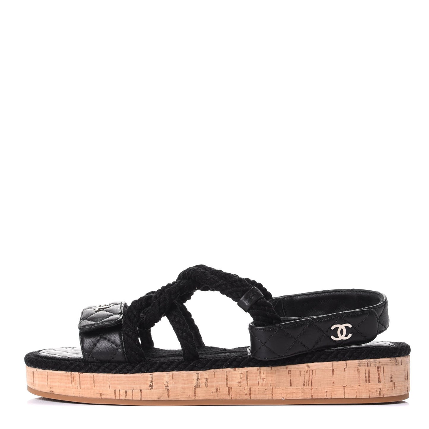 Cord Lambskin Quilted Logo Sandals 38 Black