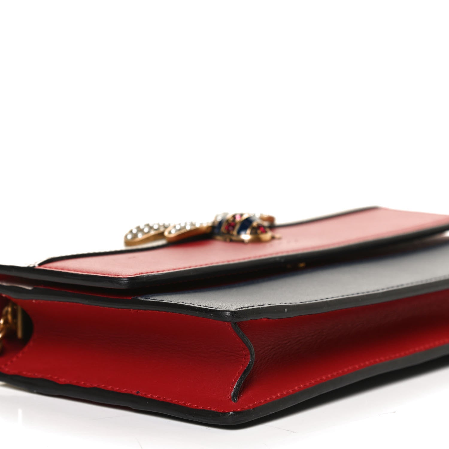 Gucci Calfskin Queen Margaret Chain Wallet Blue Agata Hibiscus Red Mystic White 9 of 10
