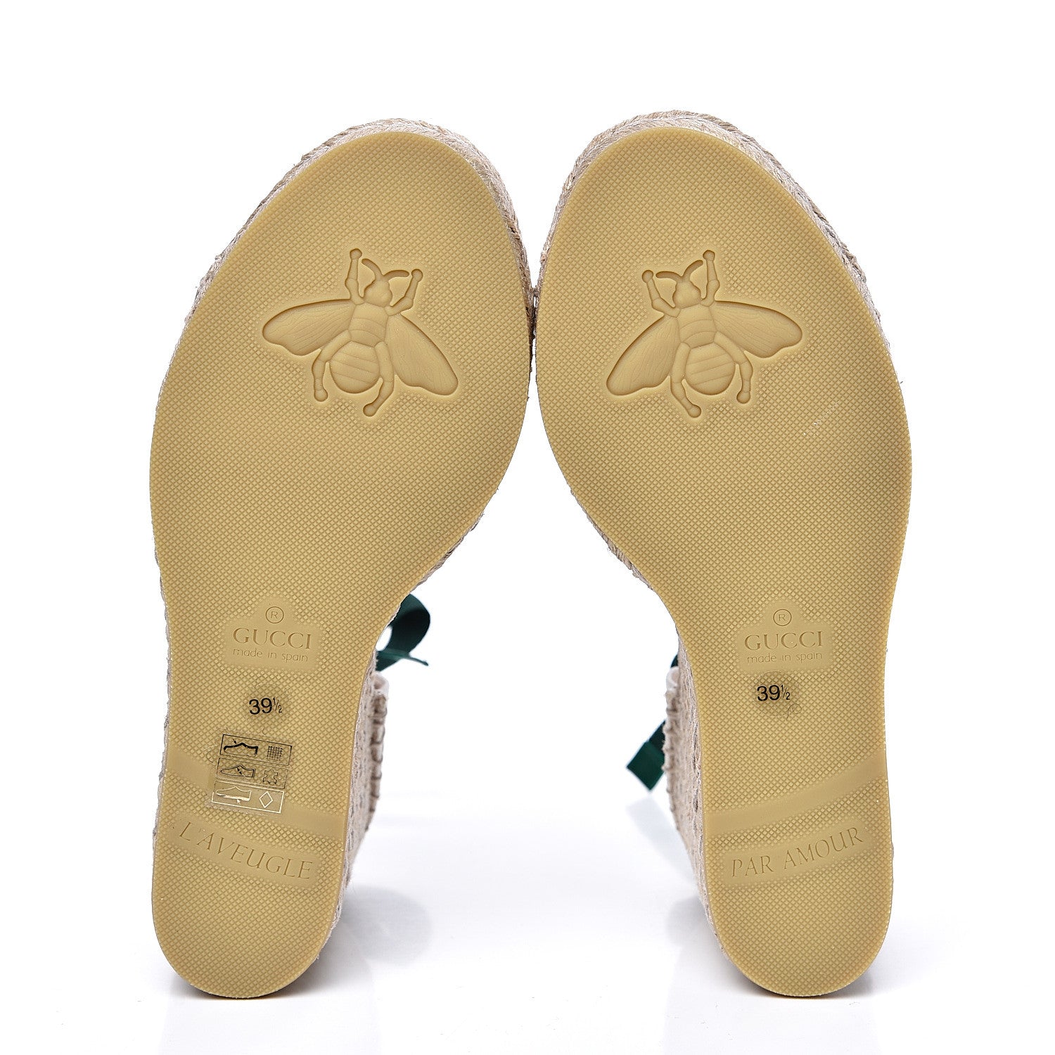 Gucci Canvas Malaga Kid Web Ankle Wrap Espadrille Wedge Sandals 39.5 Green Red Mystic White Emerald 5 of 9