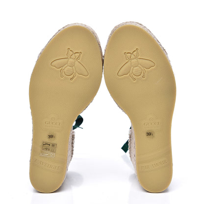 Gucci Canvas Malaga Kid Web Ankle Wrap Espadrille Wedge Sandals 39.5 Green Red Mystic White Emerald 5 of 9