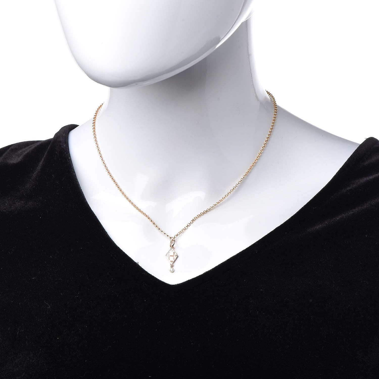 Hermes 18K Rose Gold Diamond Gambade Pendant Necklace 2 of 5