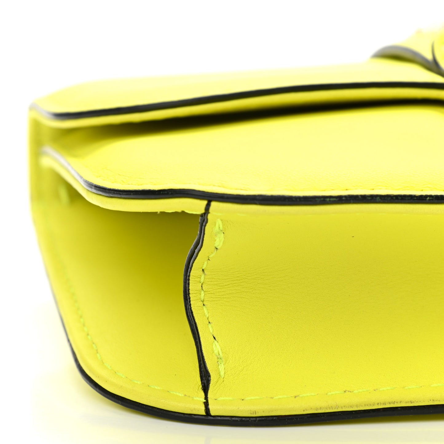 Vitello Small Glam Lock Rockstud Flap Neon Yellow