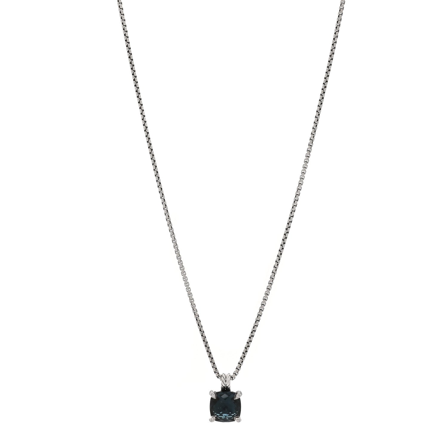 David Yurman Sterling Silver Diamond Hampton Blue Topaz 11mm Chatelaine Pendant Necklace 1 of 5
