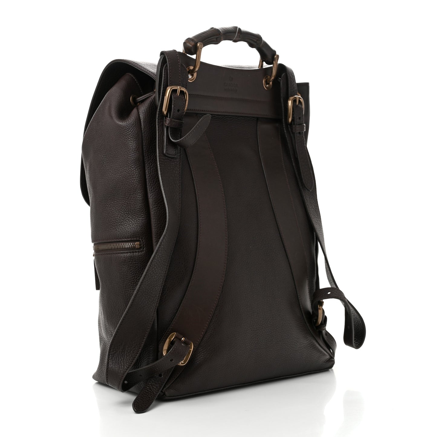 Calfskin Bamboo Drawstring Backpack Dark Brown