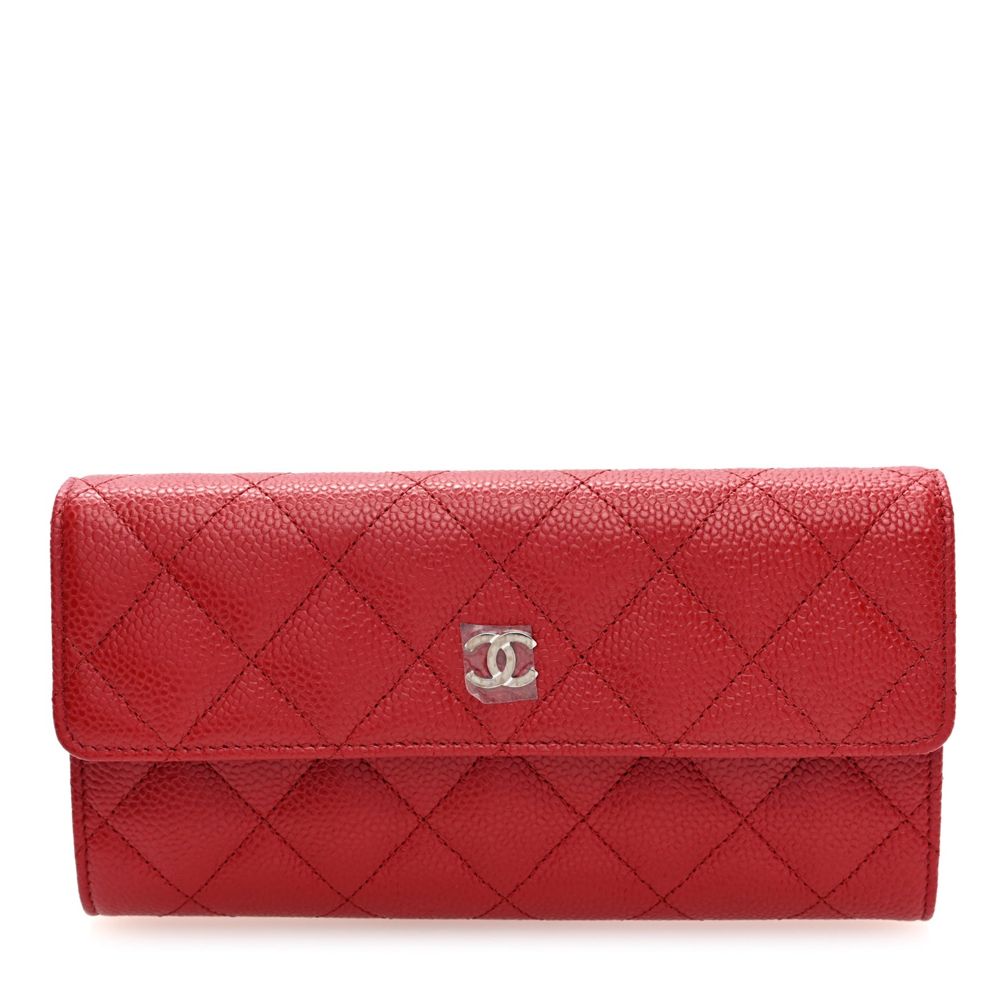 Caviar Quilted Large Gusset Flap Wallet Red