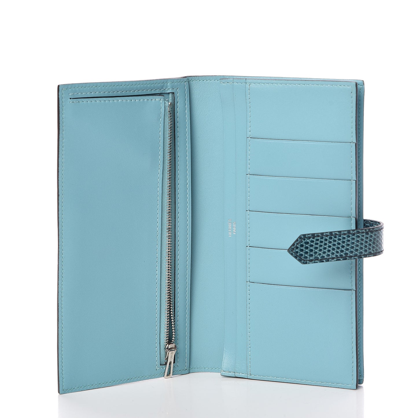 Tadelakt Lizard Bearn Gusset Wallet Bleu Atoll Bleu Petrole