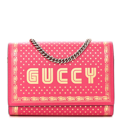 Gucci X SEGA Calfskin GUCCY Stars Chain Wallet Violet Fuxia Gold 1 of 17