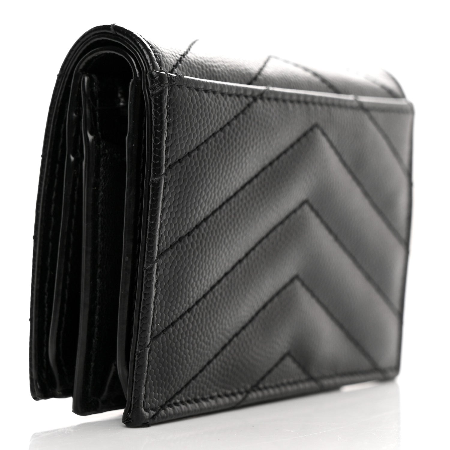 Saint Laurent Grain De Poudre Matelasse Chevron Monogram Card Case Black 3 of 7