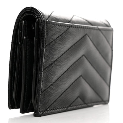 Saint Laurent Grain De Poudre Matelasse Chevron Monogram Card Case Black 3 of 7