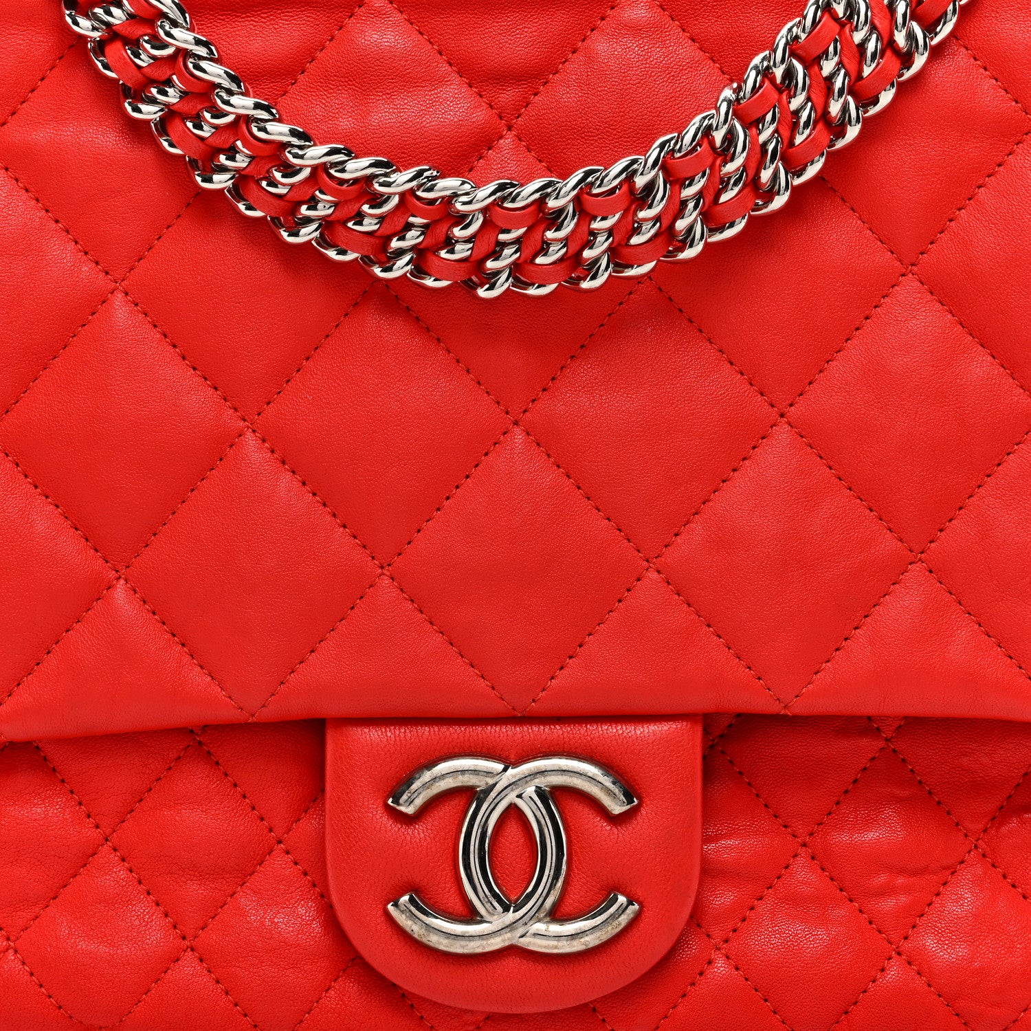 Chanel Washed Lambskin Quilted Maxi Chain Around Flap Red 8 of 11