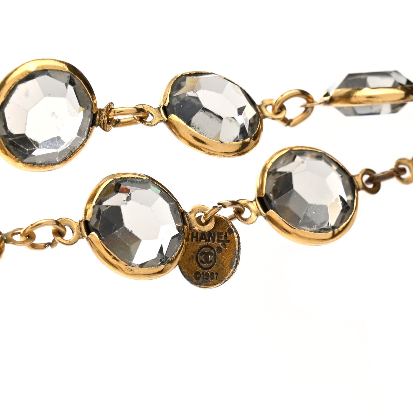 Swarovski Crystal Chicklet Sautoir Necklace Gold Blue