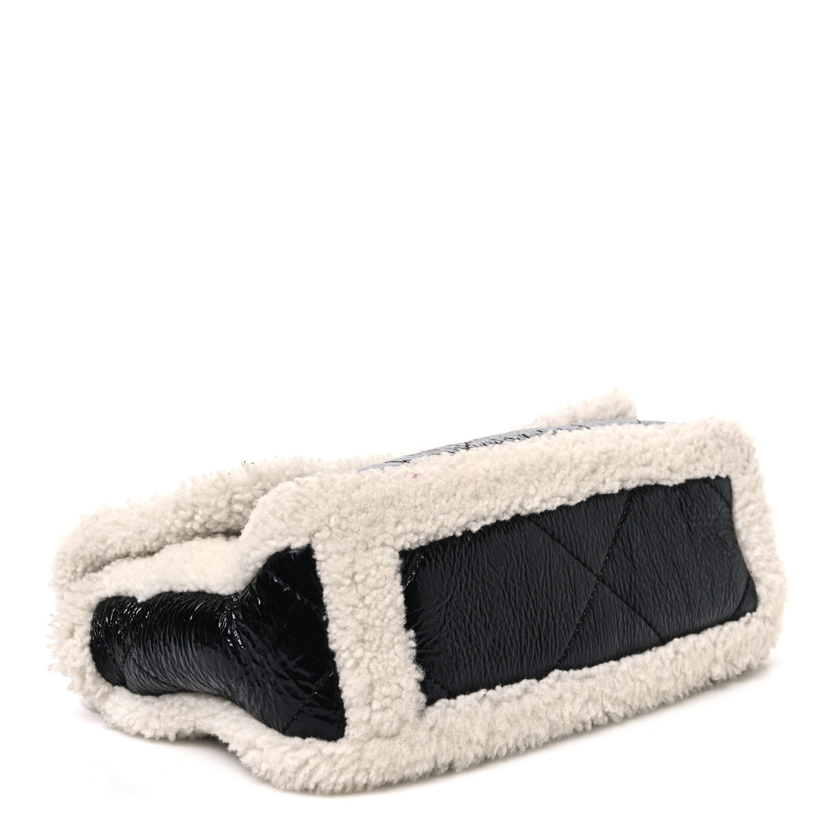 Crumpled Calfskin Shearling Sheepskin Quilted Medium Chanel 19 Flap Black