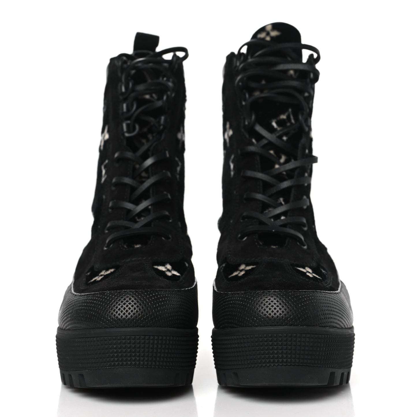 Velvet Calfskin Monogram Laureate Platform Desert Boots 41 Black White