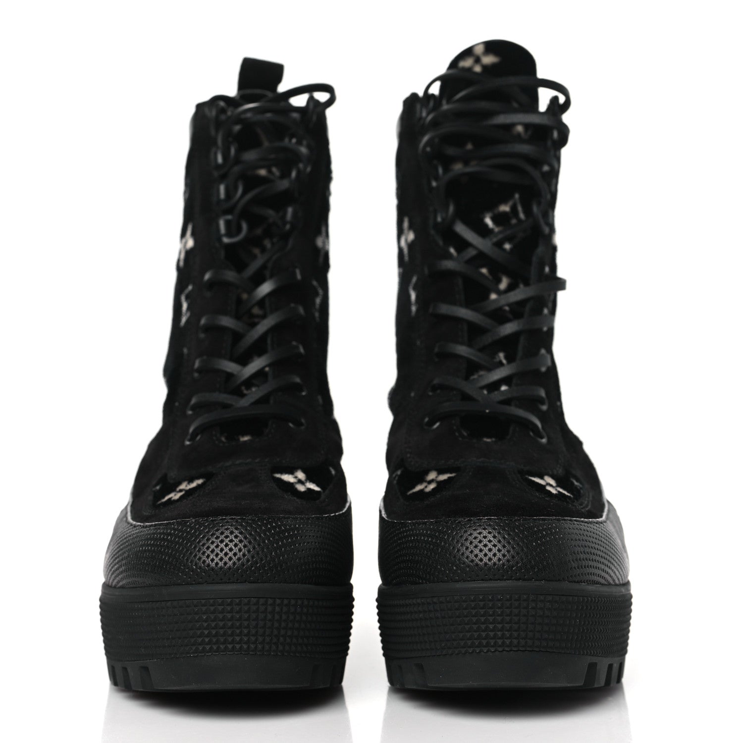 Louis Vuitton Velvet Calfskin Monogram Laureate Platform Desert Boots 41 Black White 2 of 7