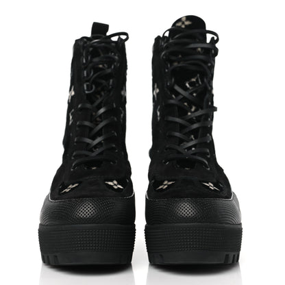Louis Vuitton Velvet Calfskin Monogram Laureate Platform Desert Boots 41 Black White 2 of 7