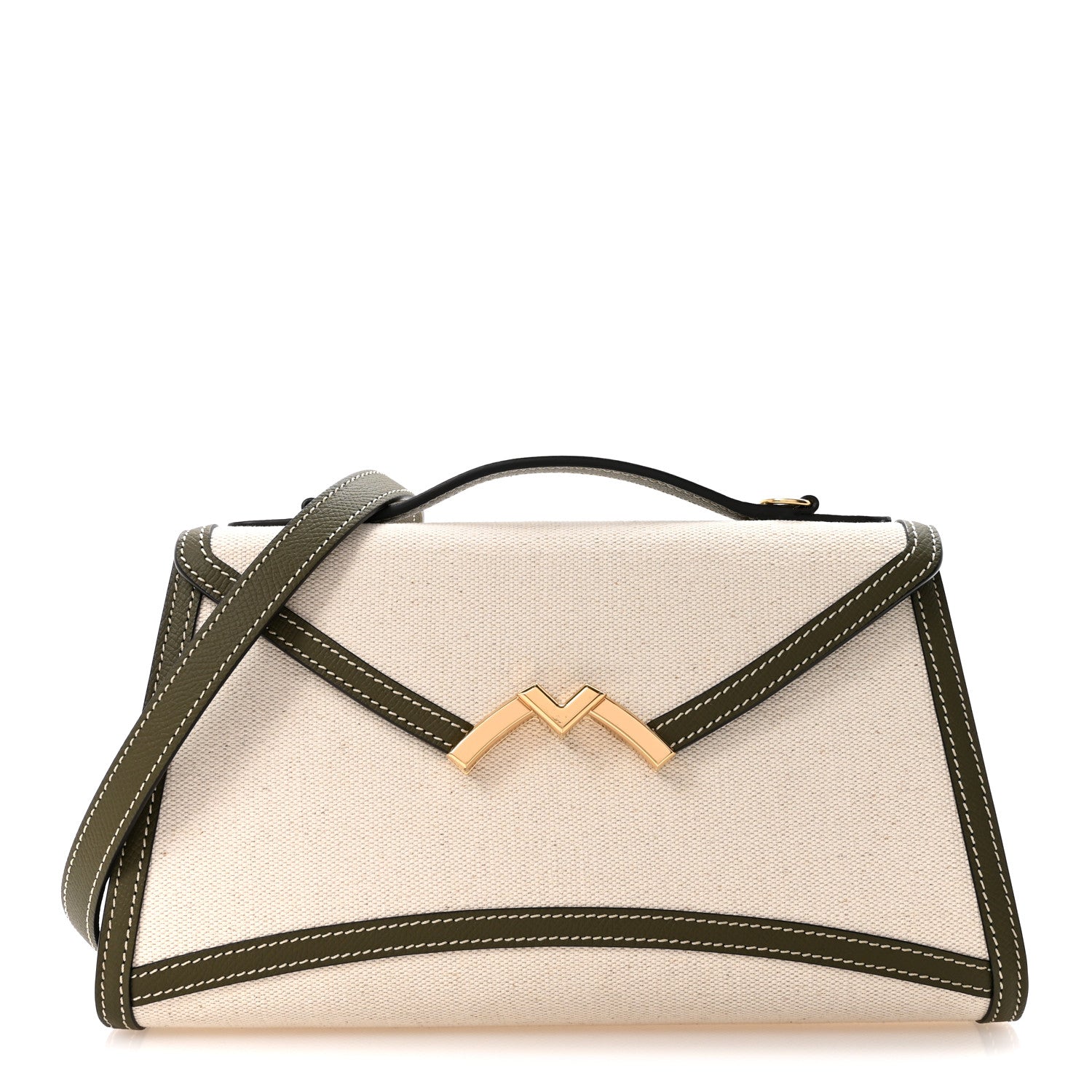 Moynat Cotton Canvas Linen Calfskin Gabrielle Clutch Olive Green 1 of 11