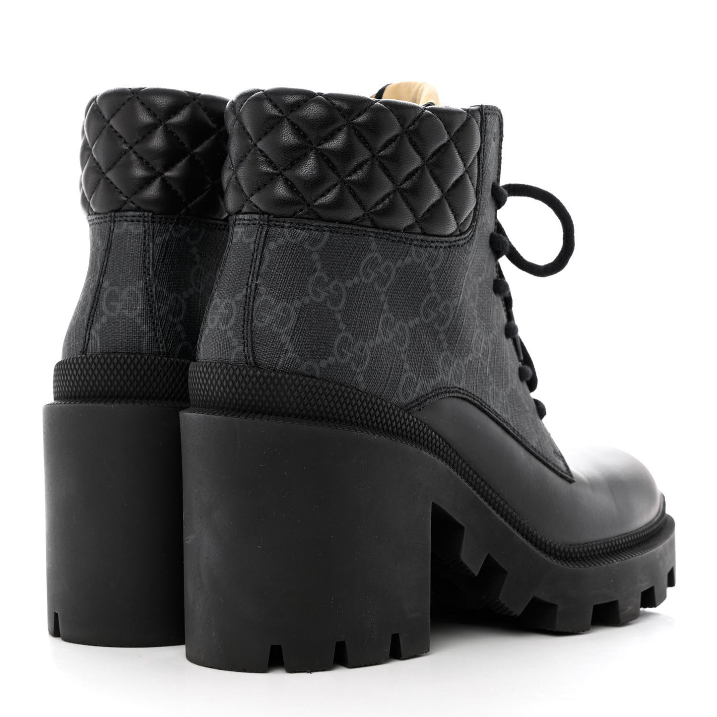 Apollo Calfskin GG Supreme Nappa Samoa Quilted Lace Up Ankle Boots 36.5 Black
