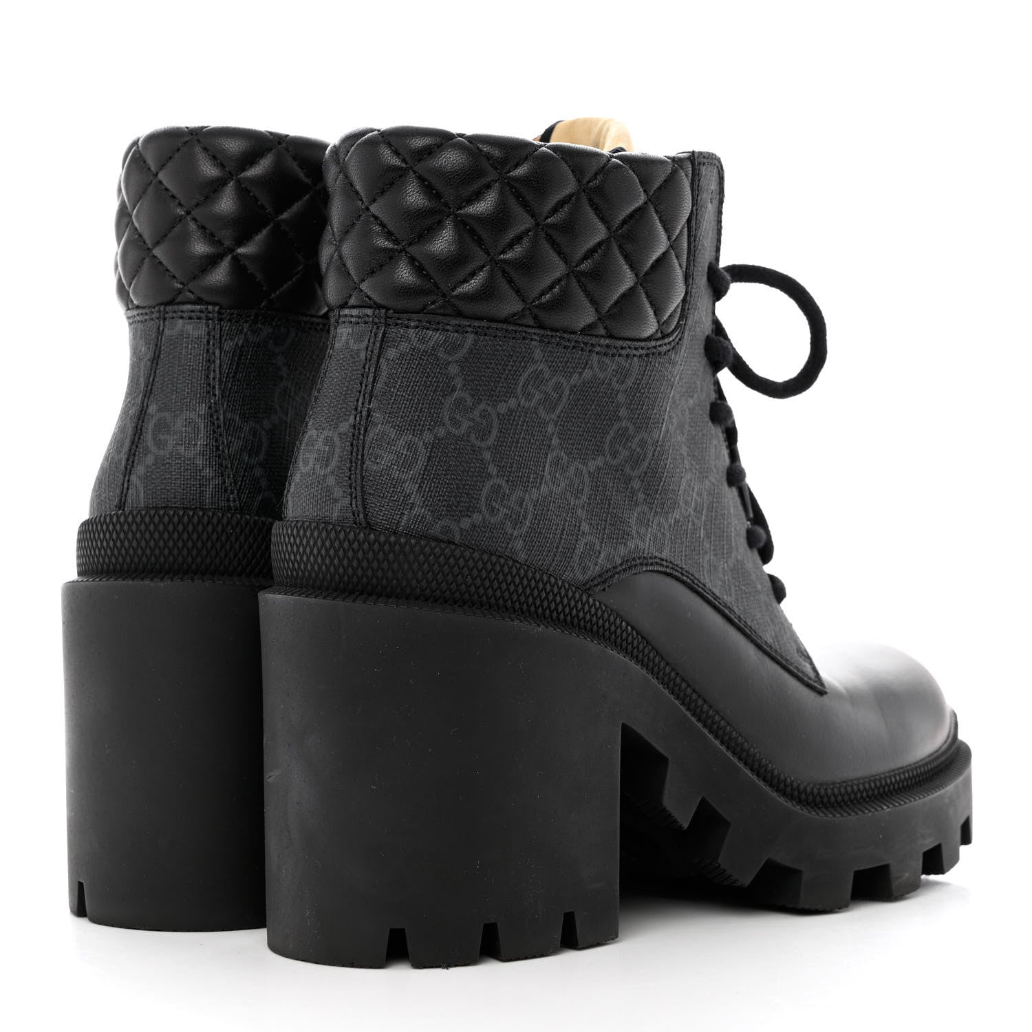 Gucci Apollo Calfskin GG Supreme Nappa Samoa Quilted Lace Up Ankle Boots 36.5 Black 4 of 10