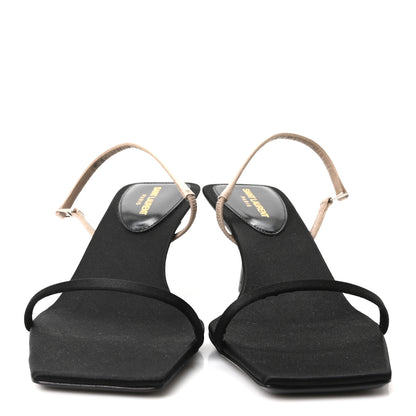 Saint Laurent Satin Slingback Jaspe 55 Sandals  37 Black Partridge Pink 3 of 9