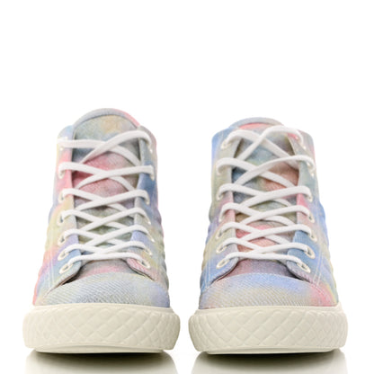 Chanel Printed Fabric High Top CC Sneakers 40 Green Pink Blue White 2 of 9