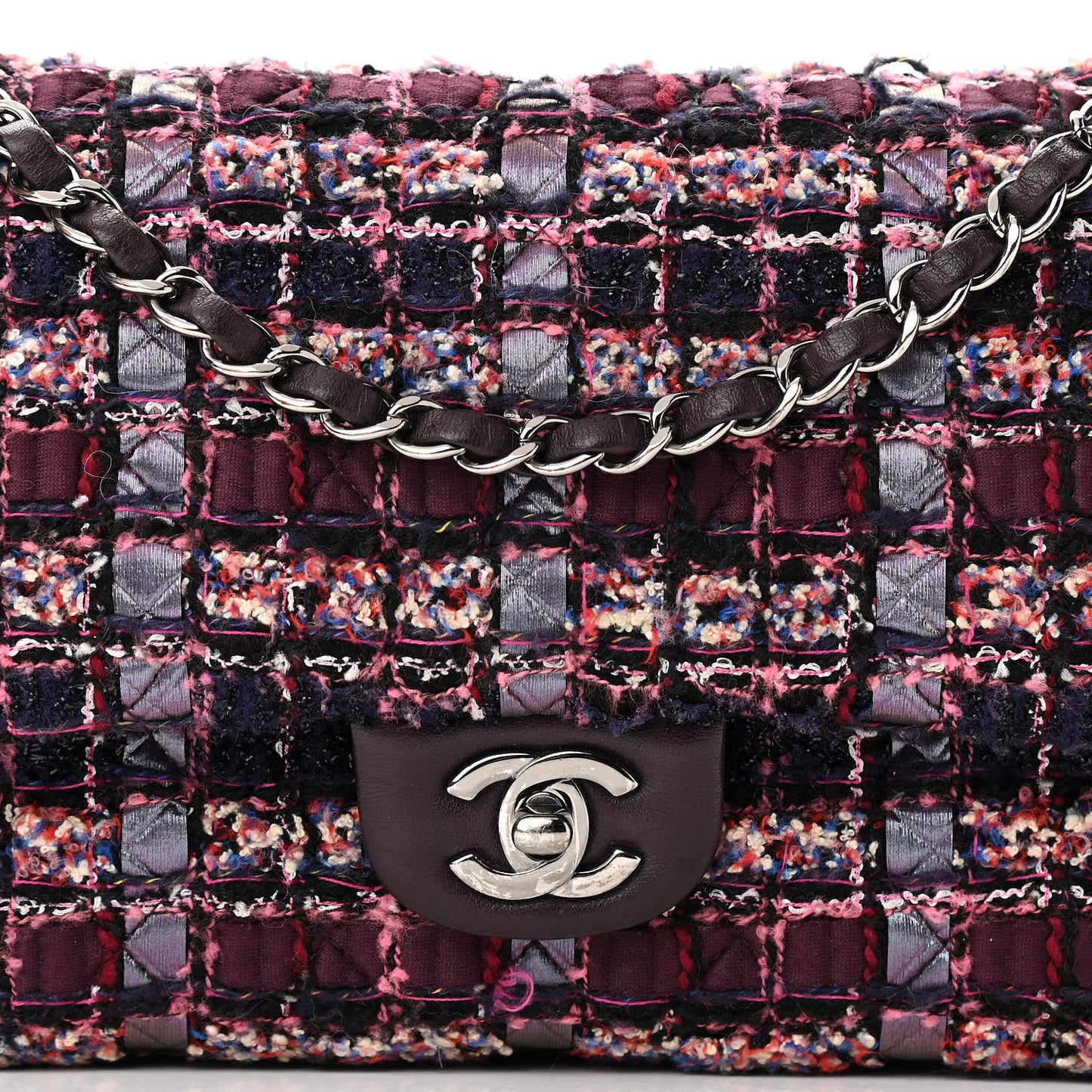Tweed Quilted Medium Double Flap Dark Purple
