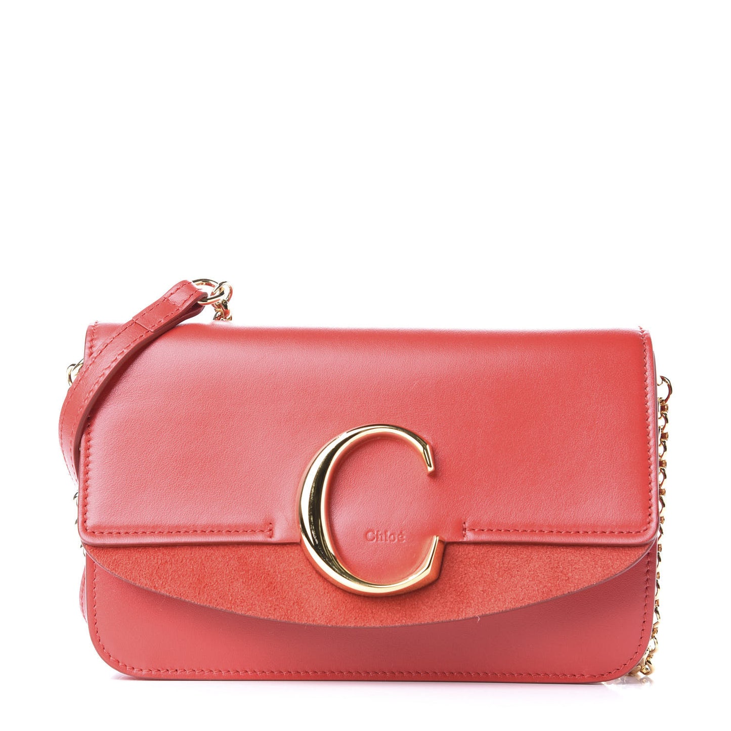Calfskin Suede C Clutch With Chain Plaid Red