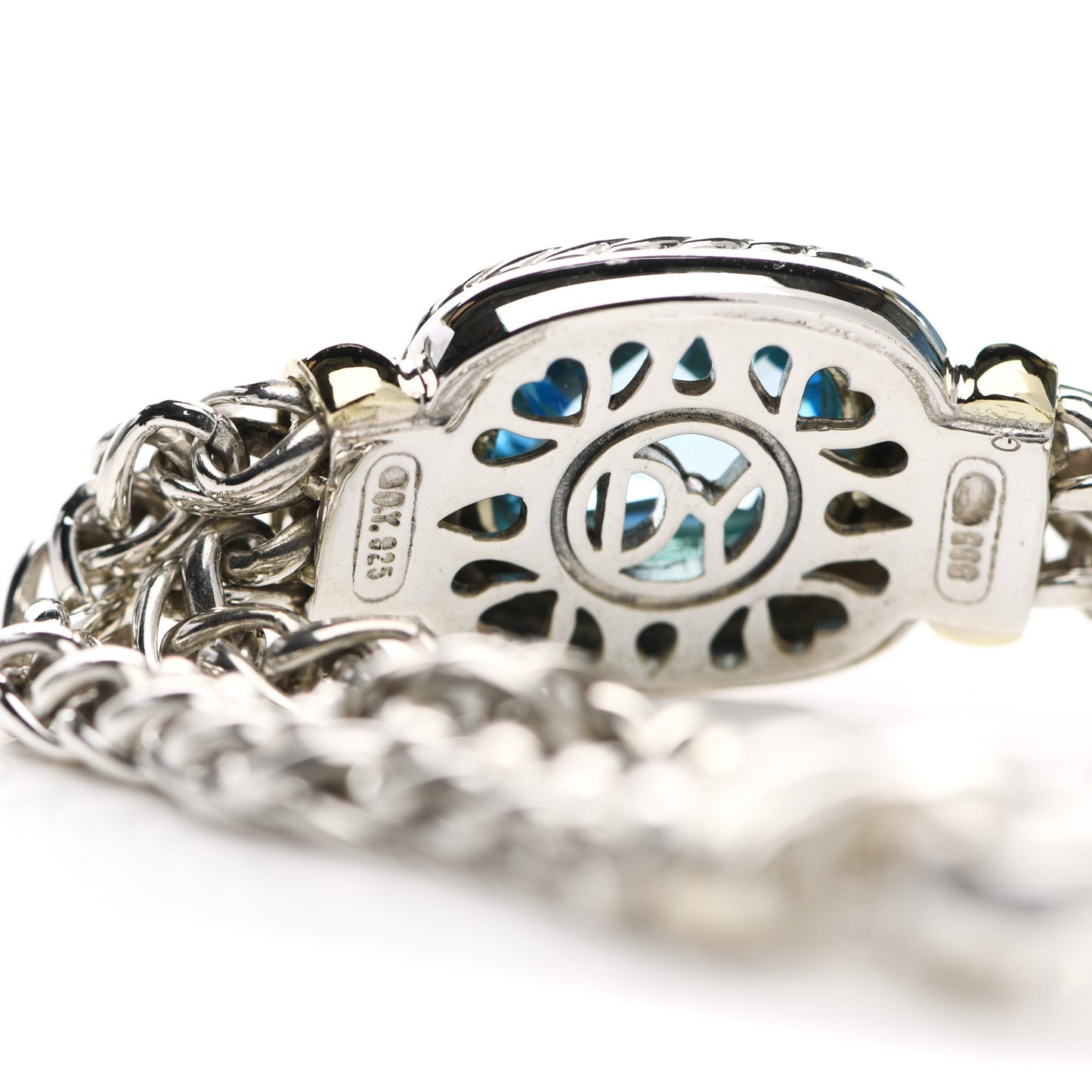 Sterling Silver 14K Yellow Gold Blue Topaz Wheat Chain Bracelet