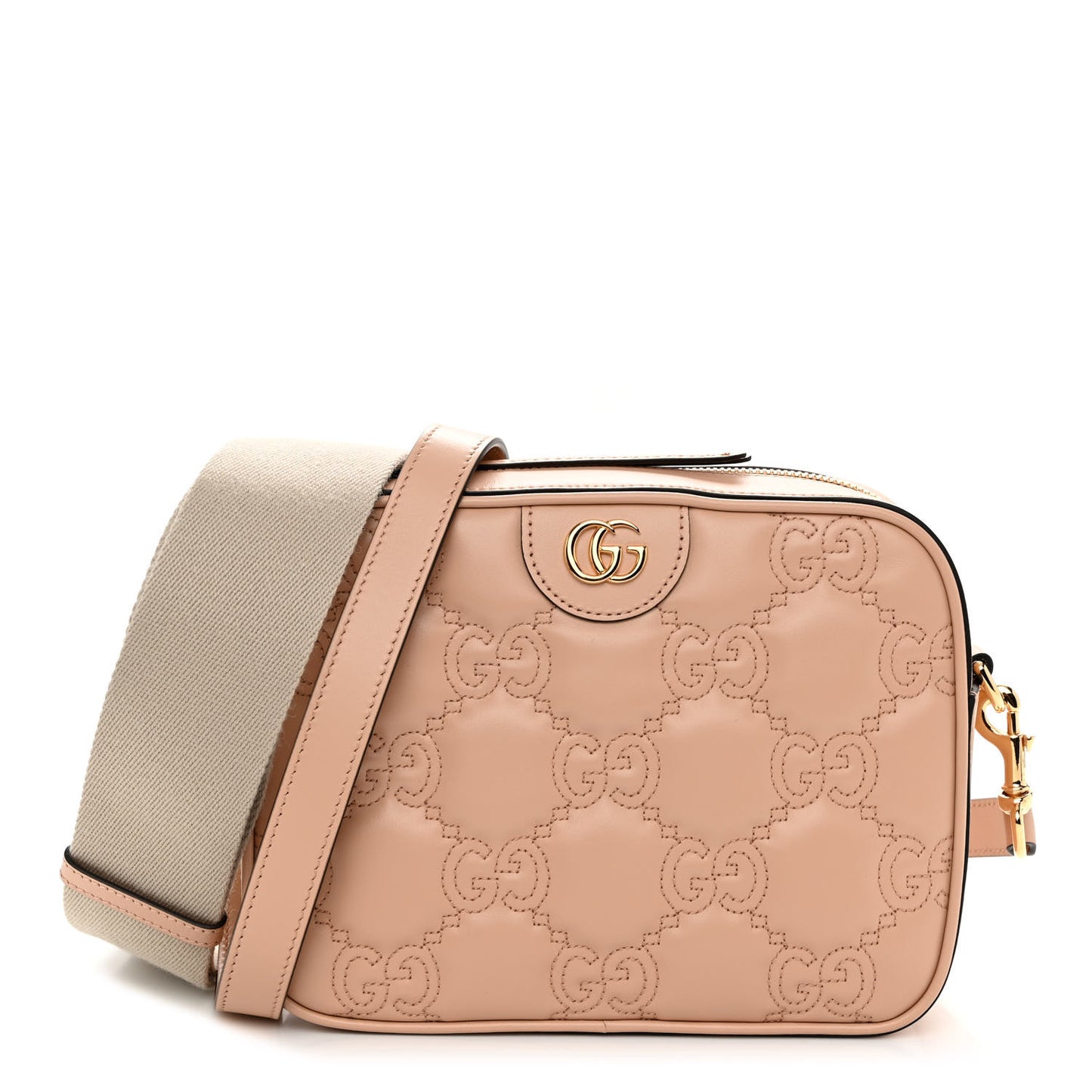 Calfskin GG Matelasse Small Shoulder Bag Pink Sand Natural