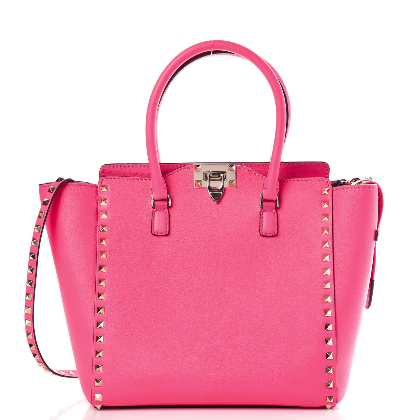 Vitello Rockstud Double Handle Tote Fuxia Fluo