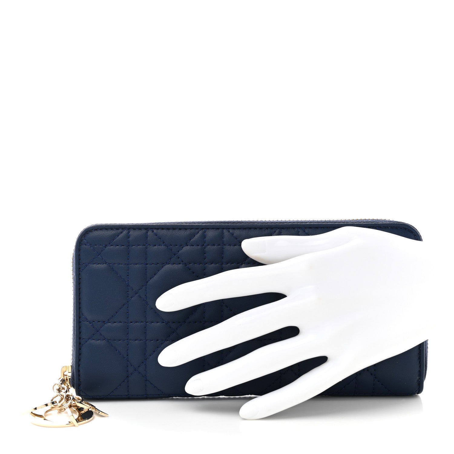 Christian Dior Lambskin Cannage Lady Dior Zip Wallet Ocean Blue 2 of 8
