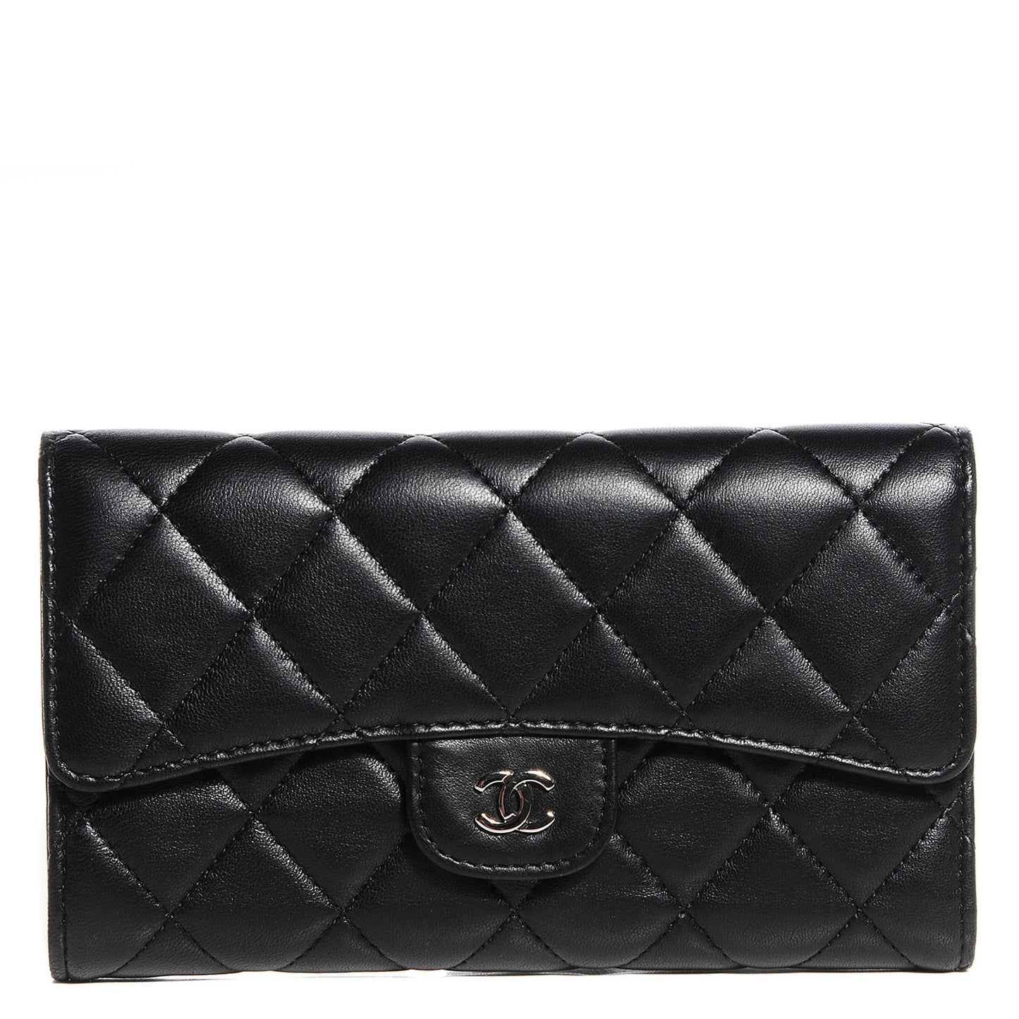 Lambskin Quilted Large Flap Wallet Black