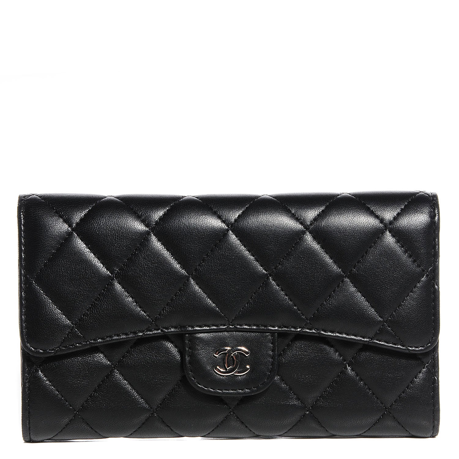 Chanel Lambskin Quilted Large Flap Wallet Black 1 of 8