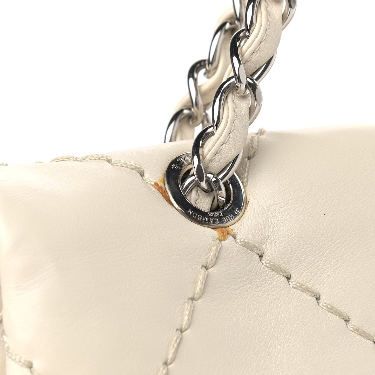 Calfskin Stitched Large Expandable Flap Bag White